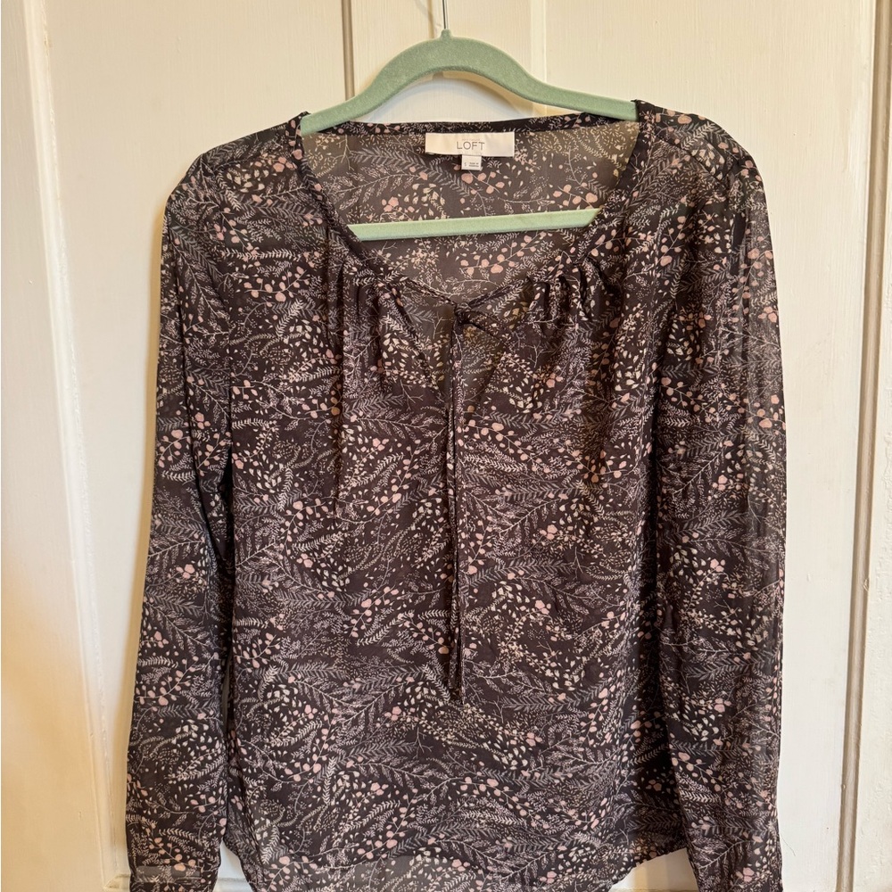 LOFT Floral Black and Pink Blouse